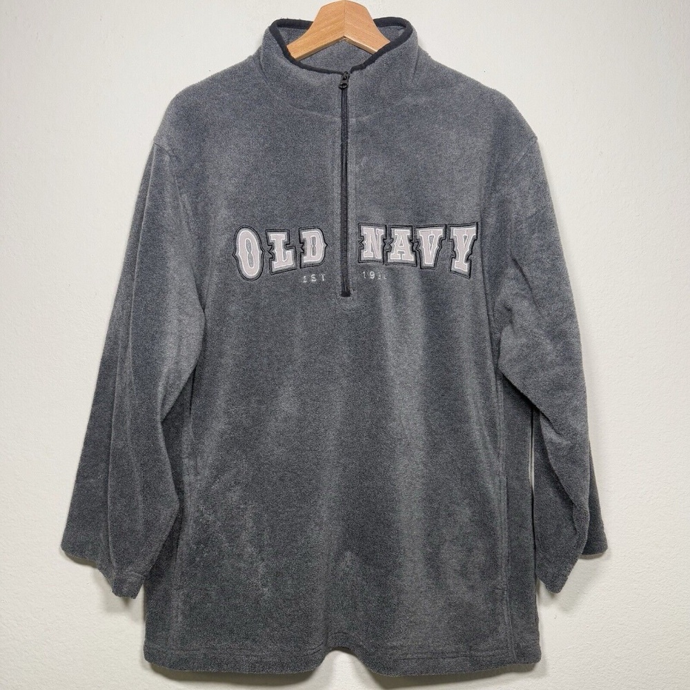 Vintage Old Navy Gray Quarter Zip Pull Over Fleece Sweater Women Size XL